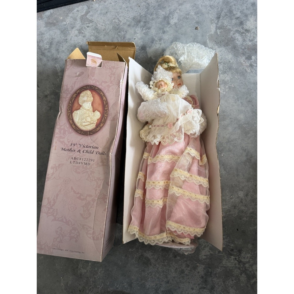 19" Victorian Mother & Child Dolls Set ABC 122291 Porcelain Style Pink Box New
